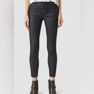 All Saints Nim Black Distressed Skinny Ankle Jeans Size 27